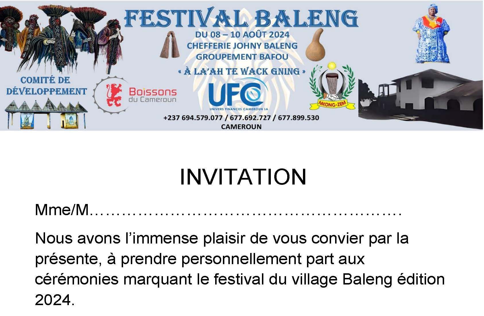 Festival Baleng du 08 au 10 Août 2024 : Invitation